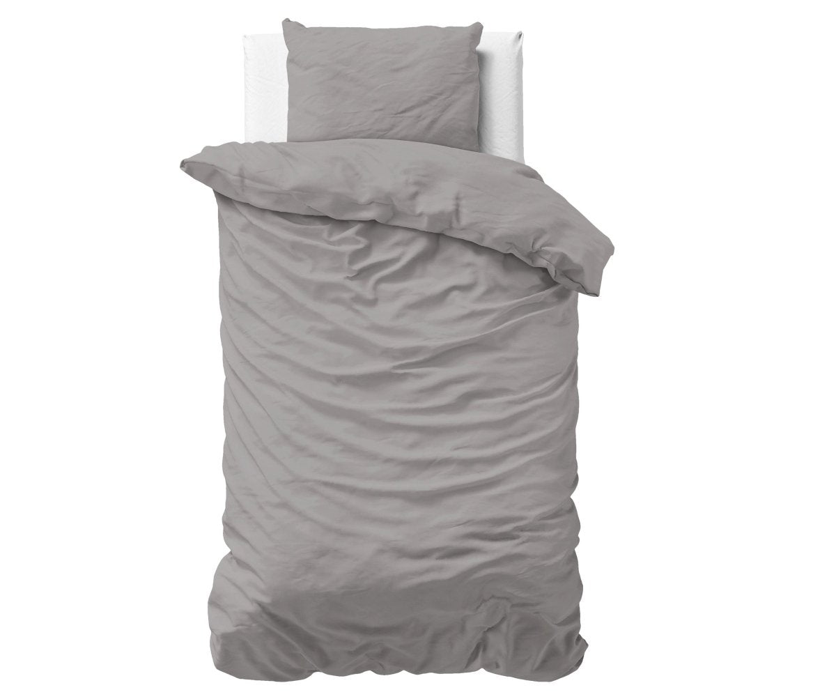 100% Cotton Sateen Duvet Cover Set Solid Satin | Grey | Single - 135cm (W) x 200cm (L) - The Bedding & Blankets Store