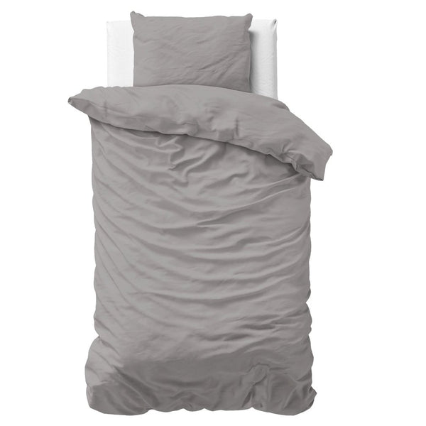 100% Cotton Sateen Duvet Cover Set Solid Satin | Grey | Single - 135cm (W) x 200cm (L) - The Bedding & Blankets Store