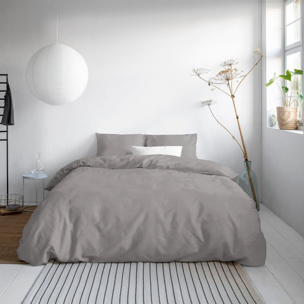 100% Cotton Sateen Duvet Cover Set Solid Satin | Grey | Single - 135cm (W) x 200cm (L) - The Bedding & Blankets Store