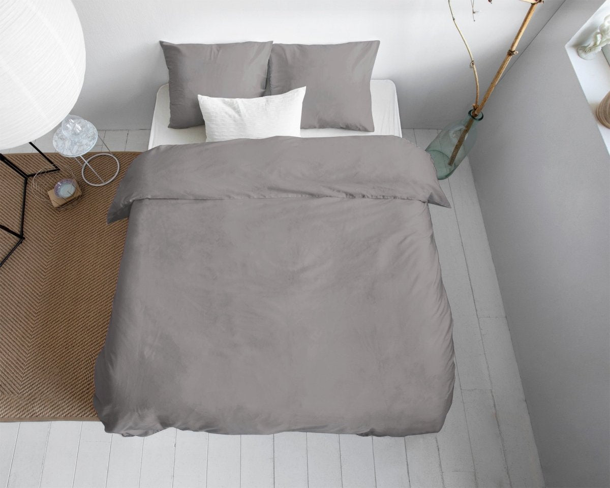 100% Cotton Sateen Duvet Cover Set Solid Satin | Grey | Single - 135cm (W) x 200cm (L) - The Bedding & Blankets Store