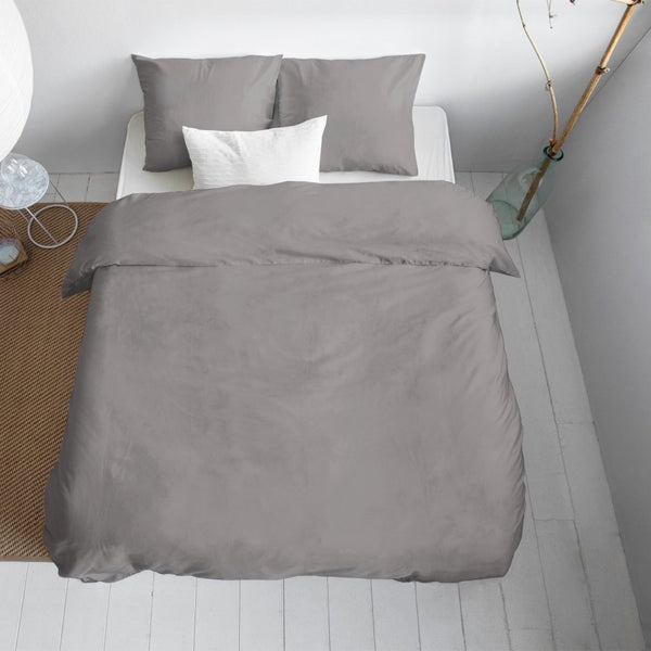 100% Cotton Sateen Duvet Cover Set Solid Satin | Grey | Single - 135cm (W) x 200cm (L) - The Bedding & Blankets Store
