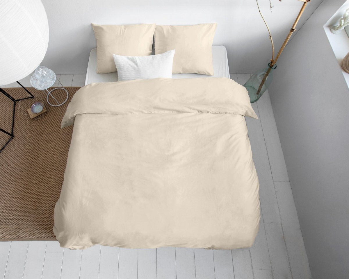 100% Cotton Sateen Duvet Cover Set Solid Satin | Sand | Double XL - 200cm (W) x 200/260cm (L) - The Bedding & Blankets Store