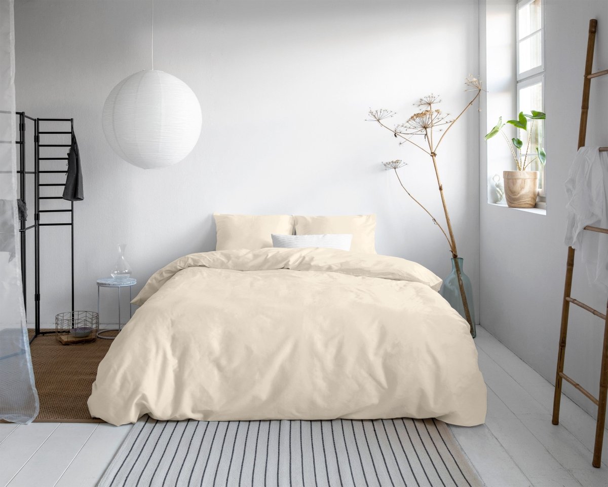 100% Cotton Sateen Duvet Cover Set Solid Satin | Sand | Double XL - 200cm (W) x 200/260cm (L) - The Bedding & Blankets Store