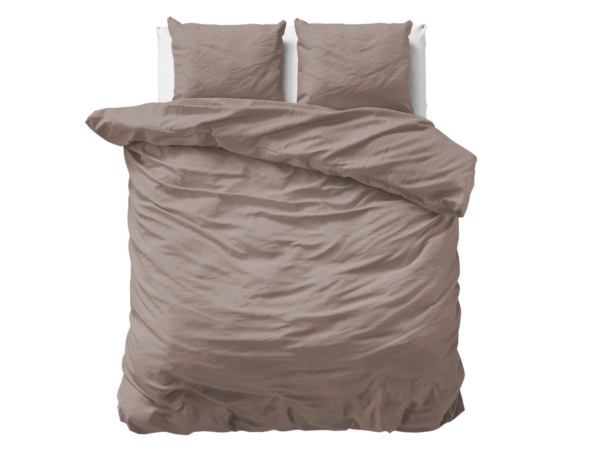 100% Cotton Sateen Duvet Cover Set Solid Satin | Taupe | Double - 200cm (W) x 220cm (L) - The Bedding & Blankets Store