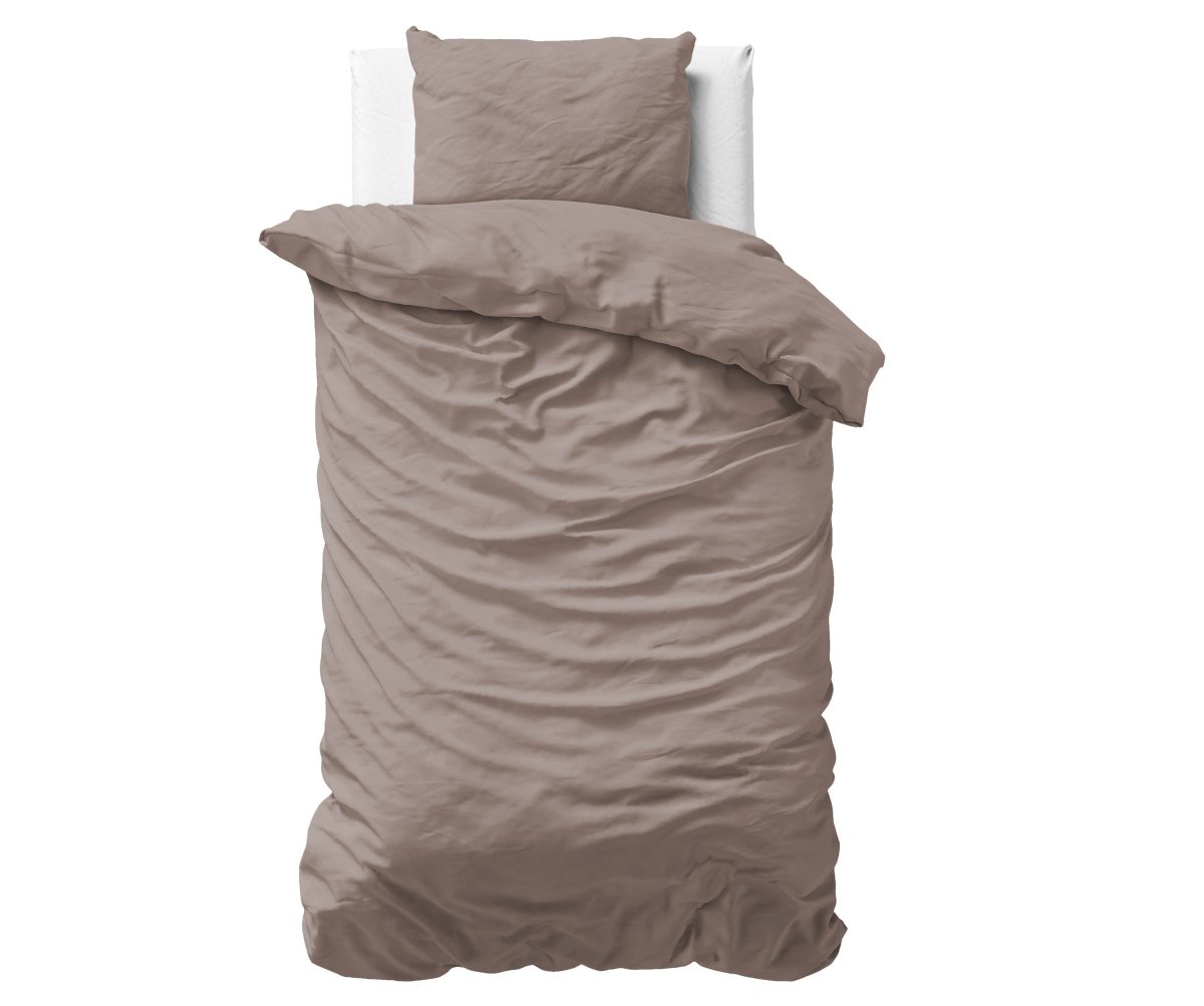 100% Cotton Sateen Duvet Cover Set Solid Satin | Taupe | Single - 135cm (W) x 200cm (L) - The Bedding & Blankets Store