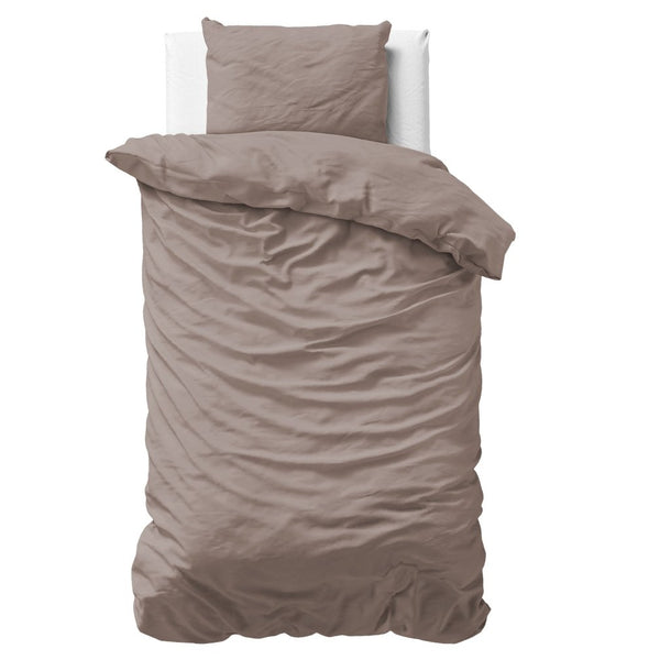 100% Cotton Sateen Duvet Cover Set Solid Satin | Taupe | Single - 135cm (W) x 200cm (L) - The Bedding & Blankets Store
