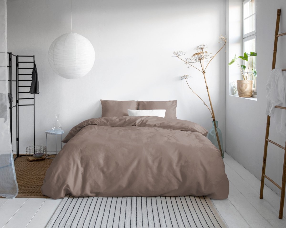 100% Cotton Sateen Duvet Cover Set Solid Satin | Taupe | Single - 135cm (W) x 200cm (L) - The Bedding & Blankets Store