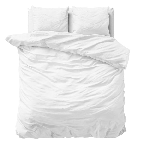 100% Cotton Sateen Duvet Cover Set Solid Satin | White | Double - 200cm (W) x 220cm (L) - The Bedding & Blankets Store