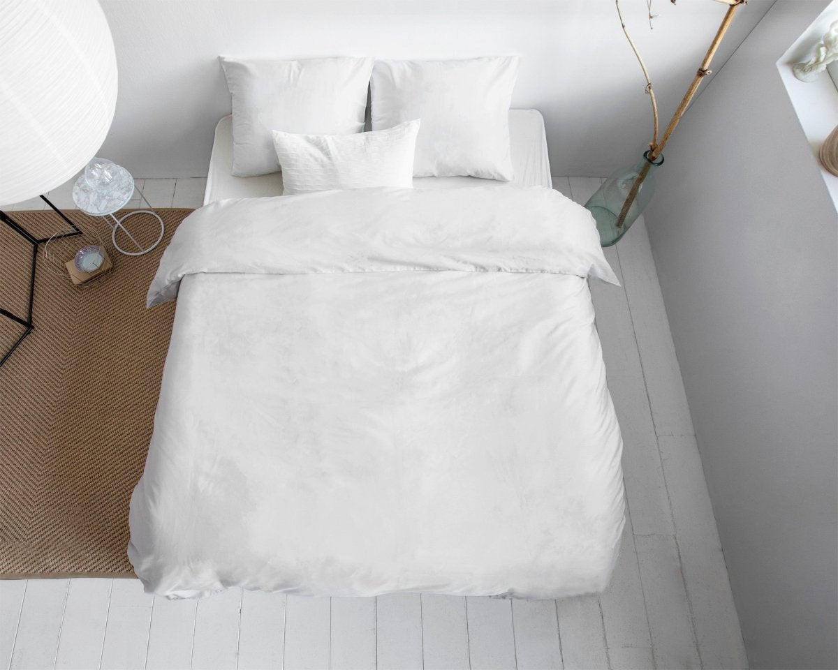 100% Cotton Sateen Duvet Cover Set Solid Satin | White | Double - 200cm (W) x 220cm (L) - The Bedding & Blankets Store