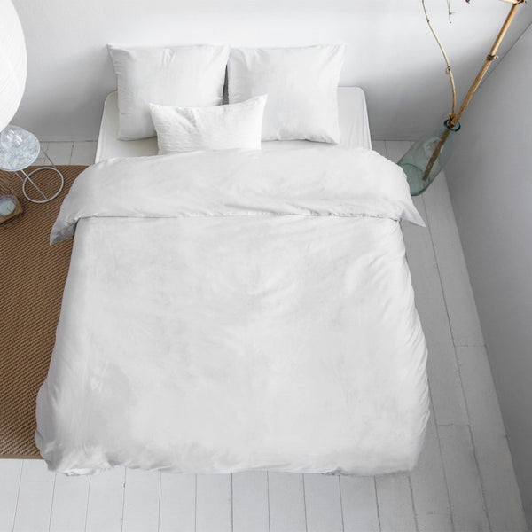 100% Cotton Sateen Duvet Cover Set Solid Satin | White | Double - 200cm (W) x 220cm (L) - The Bedding & Blankets Store