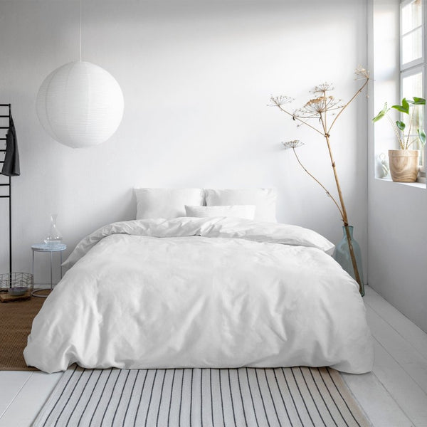 100% Cotton Sateen Duvet Cover Set Solid Satin | White | Double - 200cm (W) x 220cm (L) - The Bedding & Blankets Store