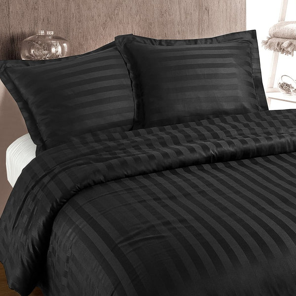 100% Cotton Sateen T220 Duvet Cover Set Hotel Stripe | Grey Anthracite | Single XL - 140cm (W) x 200/260cm (L) - The Bedding & Blankets Store