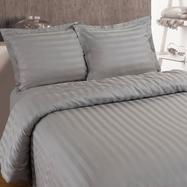 100% Cotton Sateen T220 Duvet Cover Set Hotel Stripe | Grey | Single XL - 140cm (W) x 200/260cm (L) - The Bedding & Blankets Store