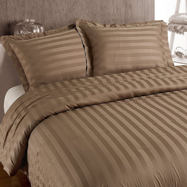 100% Cotton Sateen T220 Duvet Cover Set Hotel Stripe | Taupe | Single XL - 140cm (W) x 200/260cm (L) - The Bedding & Blankets Store