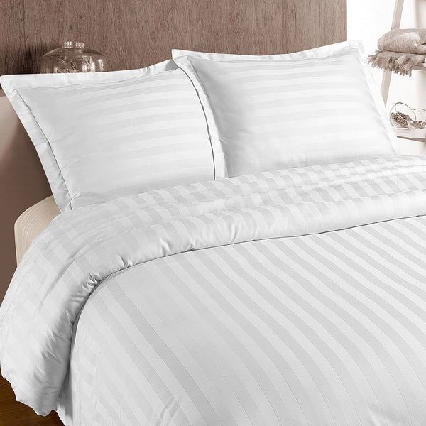 100% Cotton Sateen T220 Duvet Cover Set Hotel Stripe | White | Single XL - 140cm (W) x 200/260cm (L) - The Bedding & Blankets Store