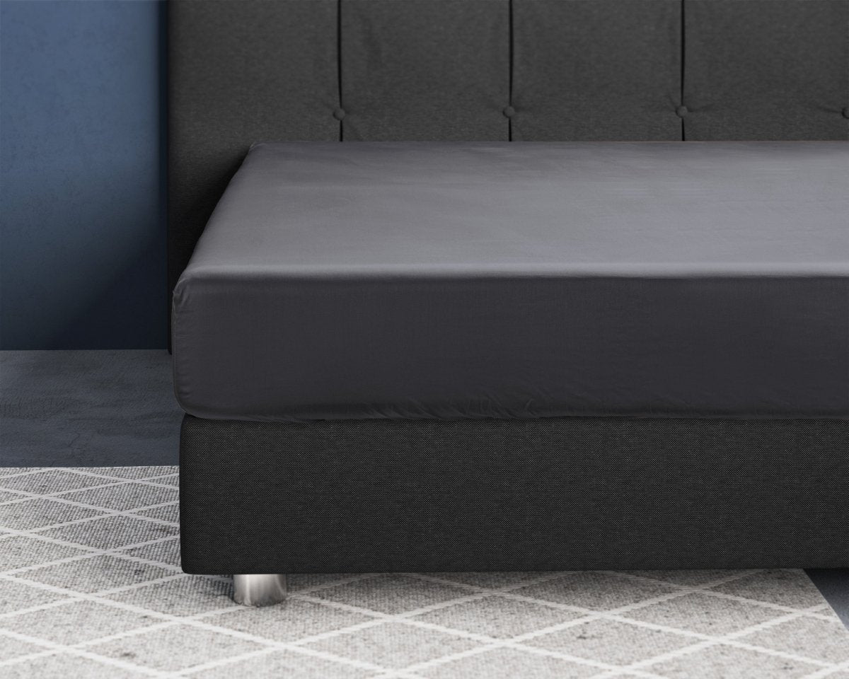 100% Cotton Satin Fitted Sheet | Anthracite Grey | Single Narrow (EU) 70 x 200cm (L) x 30cm (D) - The Bedding & Blankets Store