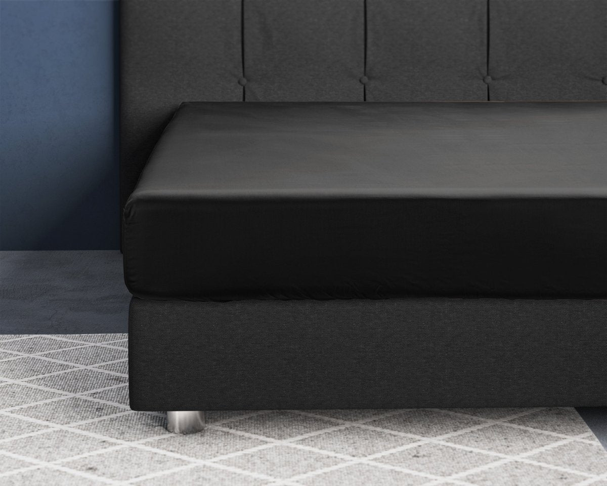 100% Cotton Satin Fitted Sheet | Black | Single Narrow (EU) 70 x 200cm (L) x 30cm (D) - The Bedding & Blankets Store