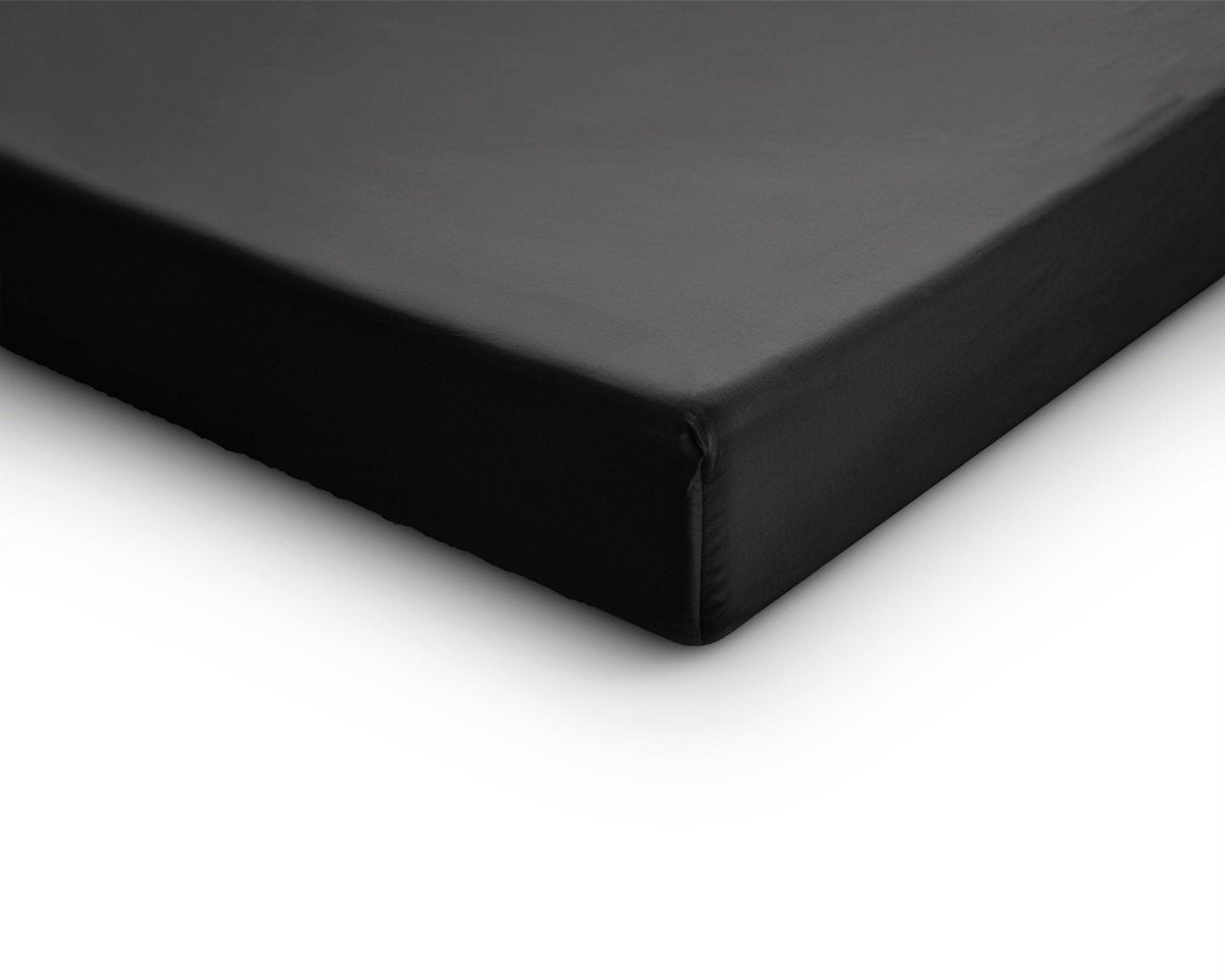 100% Cotton Satin Fitted Sheet | Black | Single Narrow (EU) 70 x 200cm (L) x 30cm (D) - The Bedding & Blankets Store