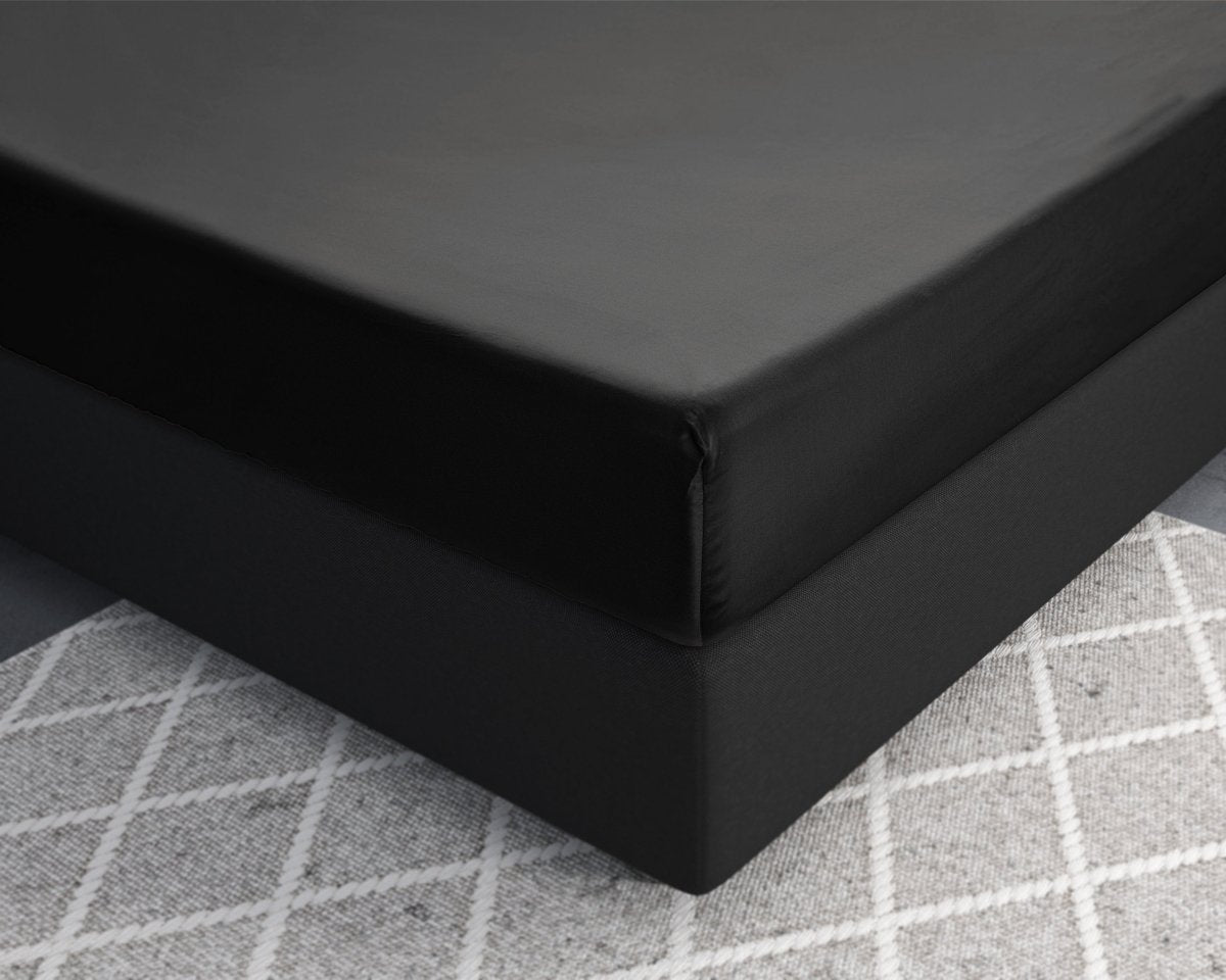100% Cotton Satin Fitted Sheet | Black | Single Narrow (EU) 70 x 200cm (L) x 30cm (D) - The Bedding & Blankets Store