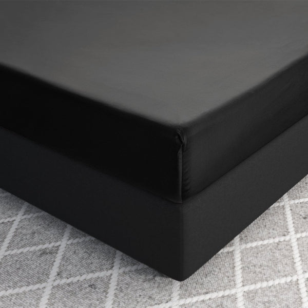 100% Cotton Satin Fitted Sheet | Black | Single Narrow (EU) 70 x 200cm (L) x 30cm (D) - The Bedding & Blankets Store