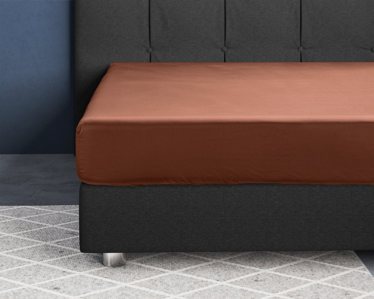100% Cotton Satin Fitted Sheet | Brown | Single Narrow (EU) 70 x 200cm (L) x 30cm (D) - The Bedding & Blankets Store