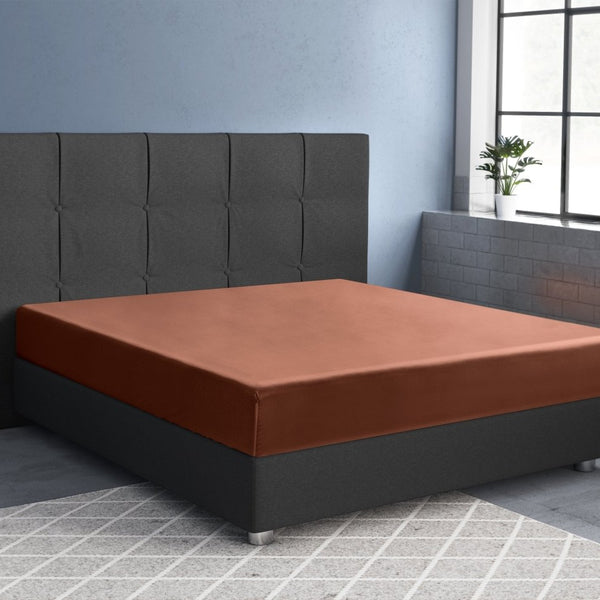 100% Cotton Satin Fitted Sheet | Brown | Single Narrow (EU) 70 x 200cm (L) x 30cm (D) - The Bedding & Blankets Store