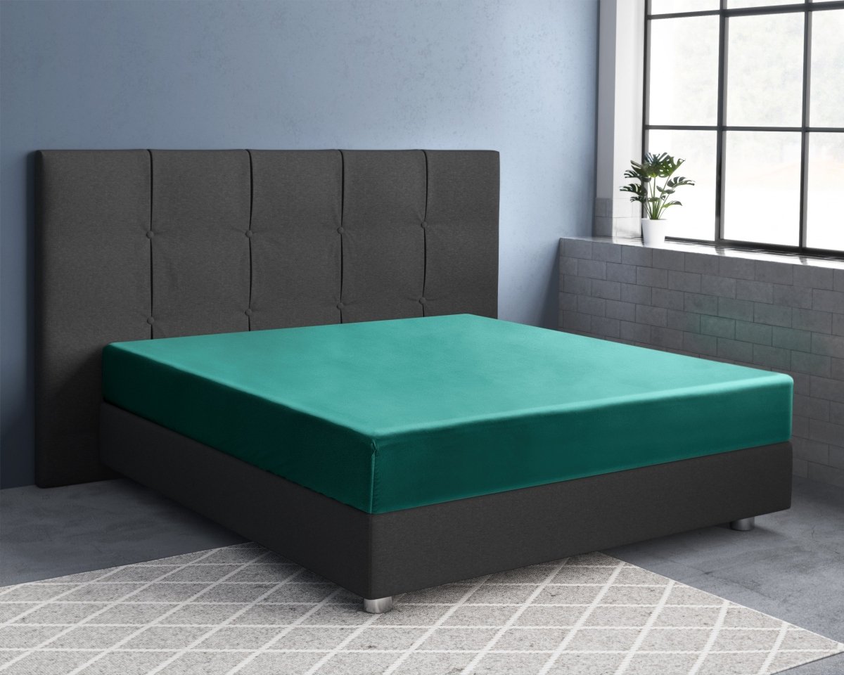 100% Cotton Satin Fitted Sheet | Dark Green | Single Narrow (EU) 70 x 200cm (L) x 30cm (D) - The Bedding & Blankets Store