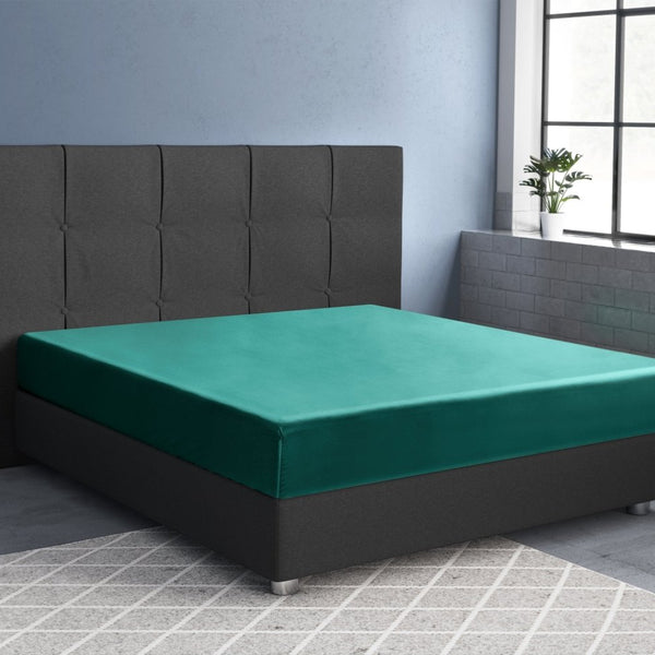 100% Cotton Satin Fitted Sheet | Dark Green | Single Narrow (EU) 70 x 200cm (L) x 30cm (D) - The Bedding & Blankets Store