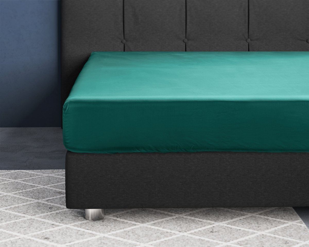 100% Cotton Satin Fitted Sheet | Dark Green | Single Narrow (EU) 70 x 200cm (L) x 30cm (D) - The Bedding & Blankets Store