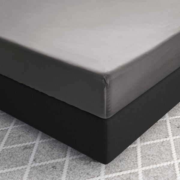 100% Cotton Satin Fitted Sheet | Grey | Single Narrow (EU) 70 x 200cm (L) x 30cm (D) - The Bedding & Blankets Store