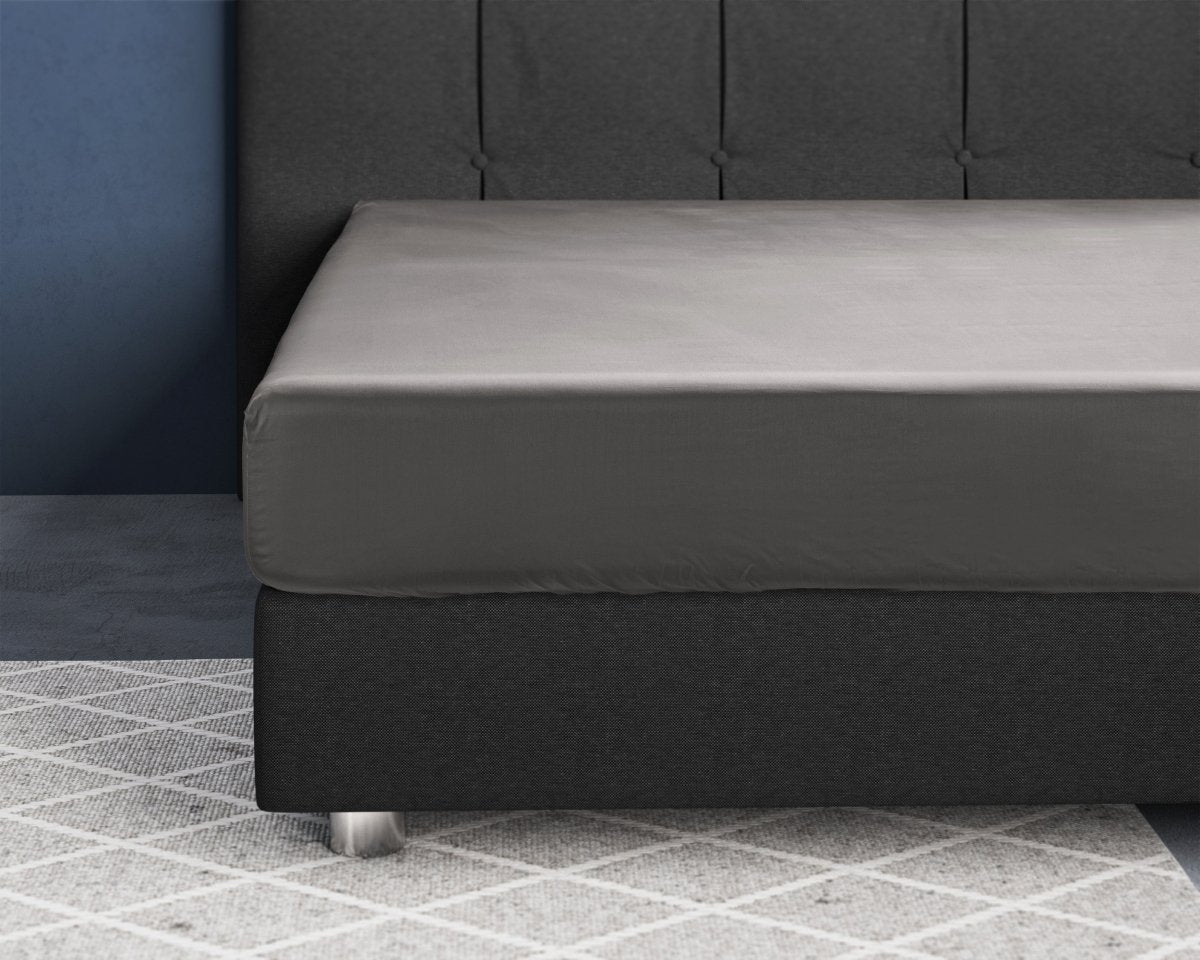100% Cotton Satin Fitted Sheet | Grey | Single Narrow (EU) 70 x 200cm (L) x 30cm (D) - The Bedding & Blankets Store