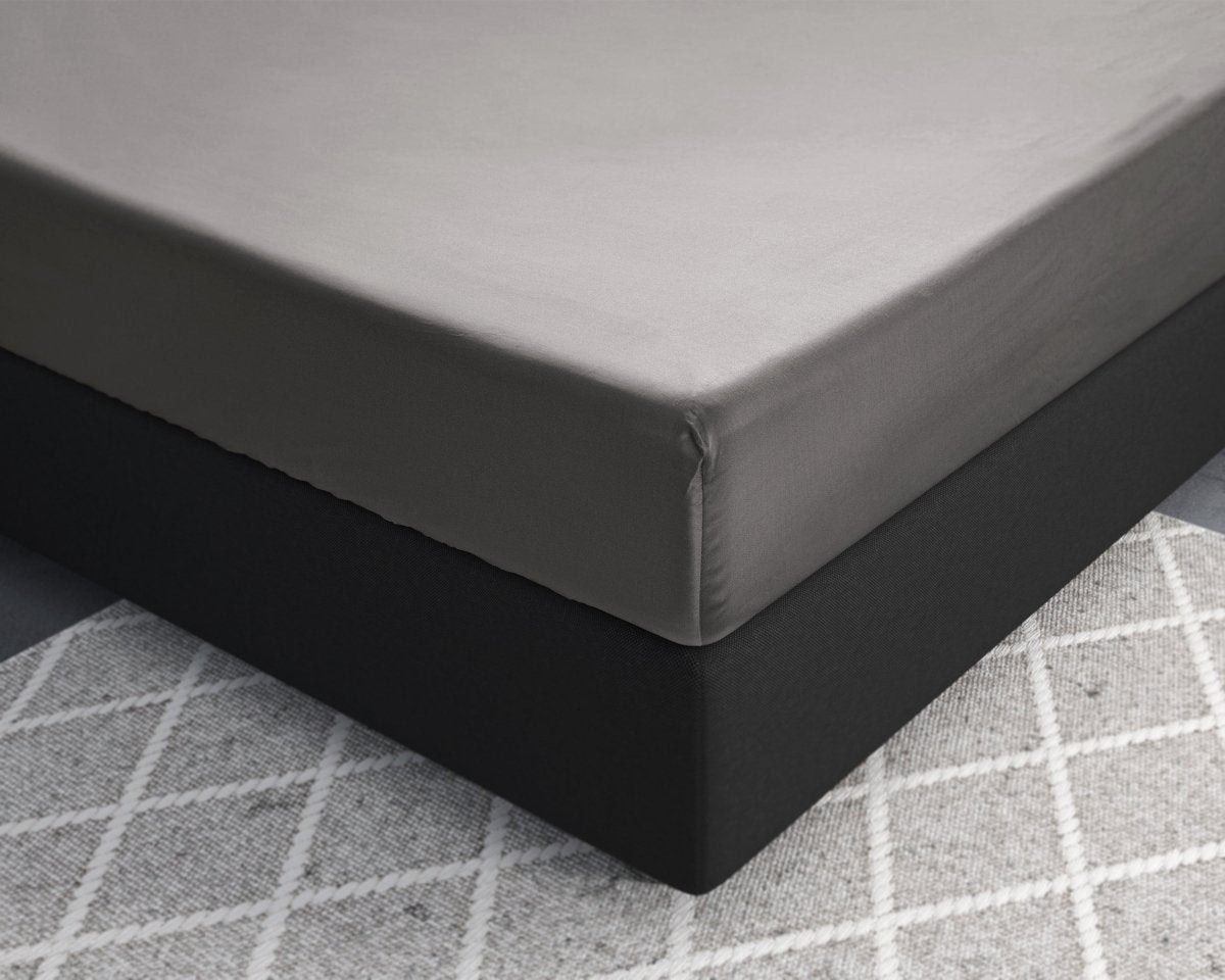 100% Cotton Satin Fitted Sheet | Grey | Single Narrow (EU) 70 x 200cm (L) x 30cm (D) - The Bedding & Blankets Store