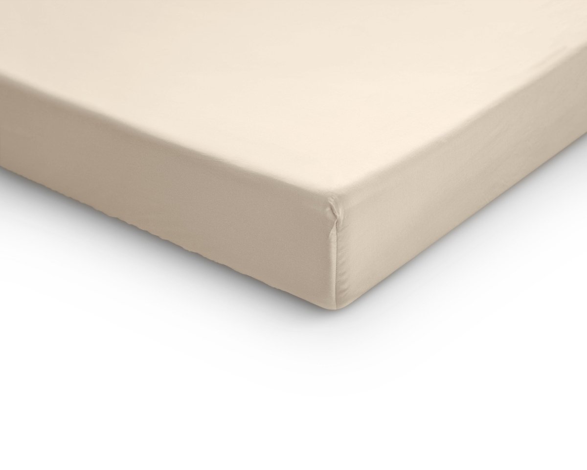 100% Cotton Satin Fitted Sheet | Sand | Single Narrow (EU) 70 x 200cm (L) x 30cm (D) - The Bedding & Blankets Store