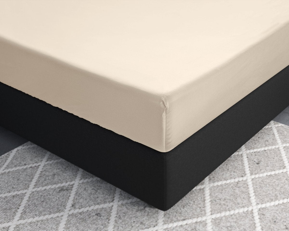 100% Cotton Satin Fitted Sheet | Sand | Single Narrow (EU) 70 x 200cm (L) x 30cm (D) - The Bedding & Blankets Store