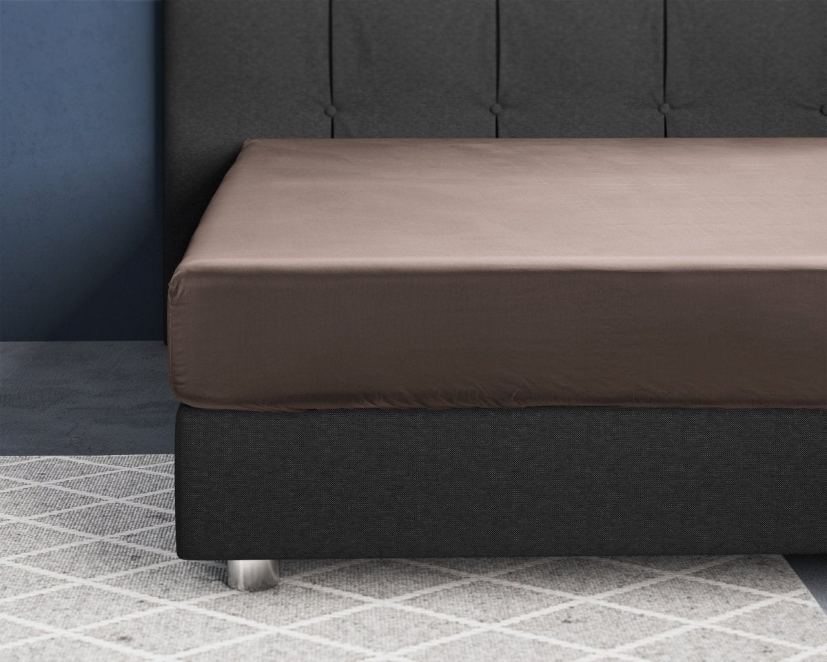 100% Cotton Satin Fitted Sheet | Taupe | Single Narrow (EU) 70 x 200cm (L) x 30cm (D) - The Bedding & Blankets Store