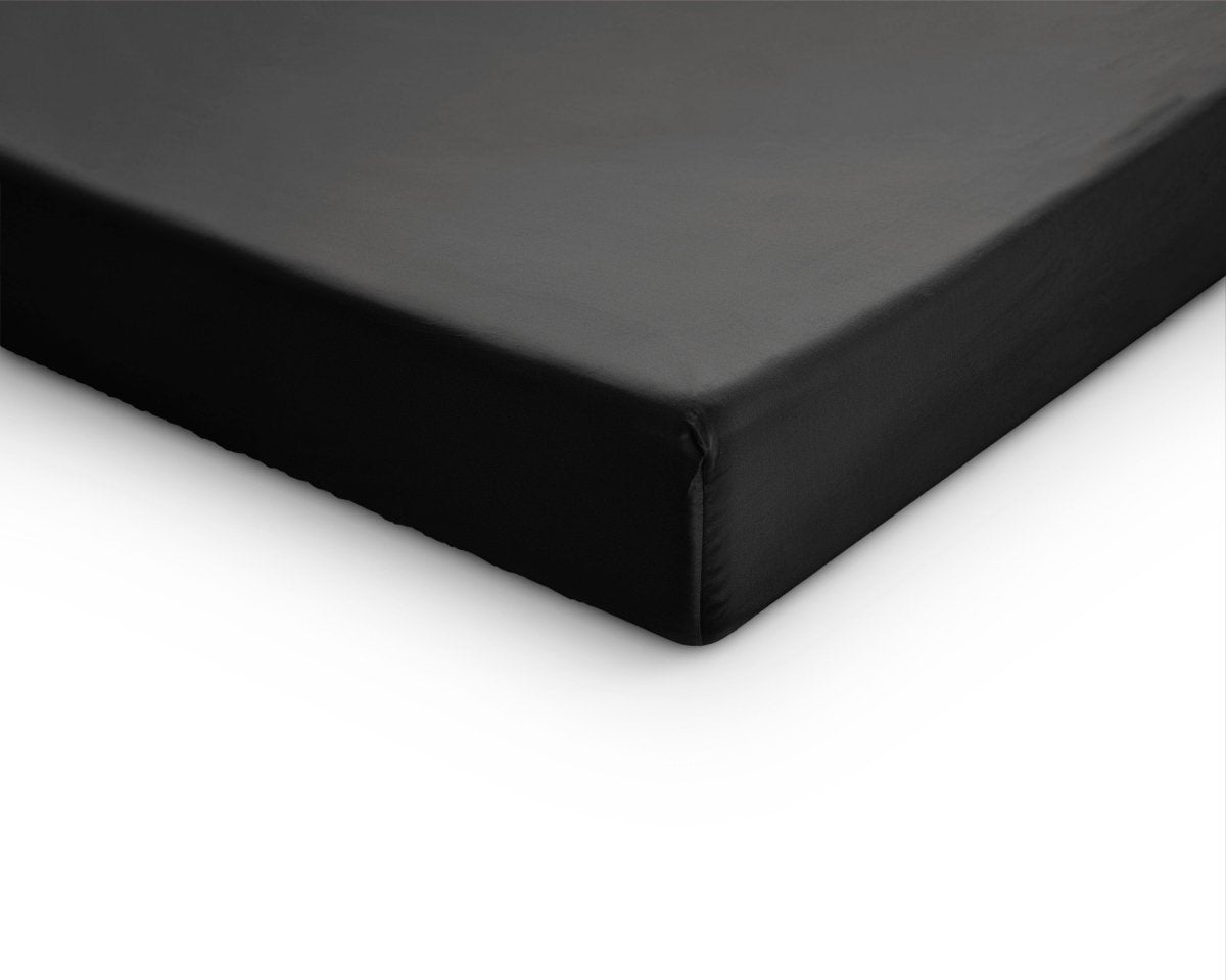100% Cotton Satin Mattress Topper Fitted Sheet | Black | Single 90 x 200cm (L) x 15cm (D) - The Bedding & Blankets Store
