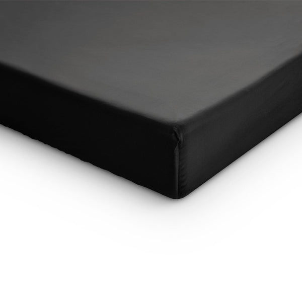 100% Cotton Satin Mattress Topper Fitted Sheet | Black | Single 90 x 200cm (L) x 15cm (D) - The Bedding & Blankets Store