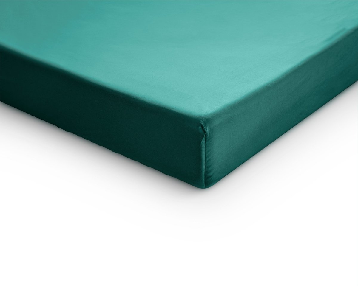 100% Cotton Satin Mattress Topper Fitted Sheet | Dark Green | Single 90 x 200cm (L) x 15cm (D) - The Bedding & Blankets Store