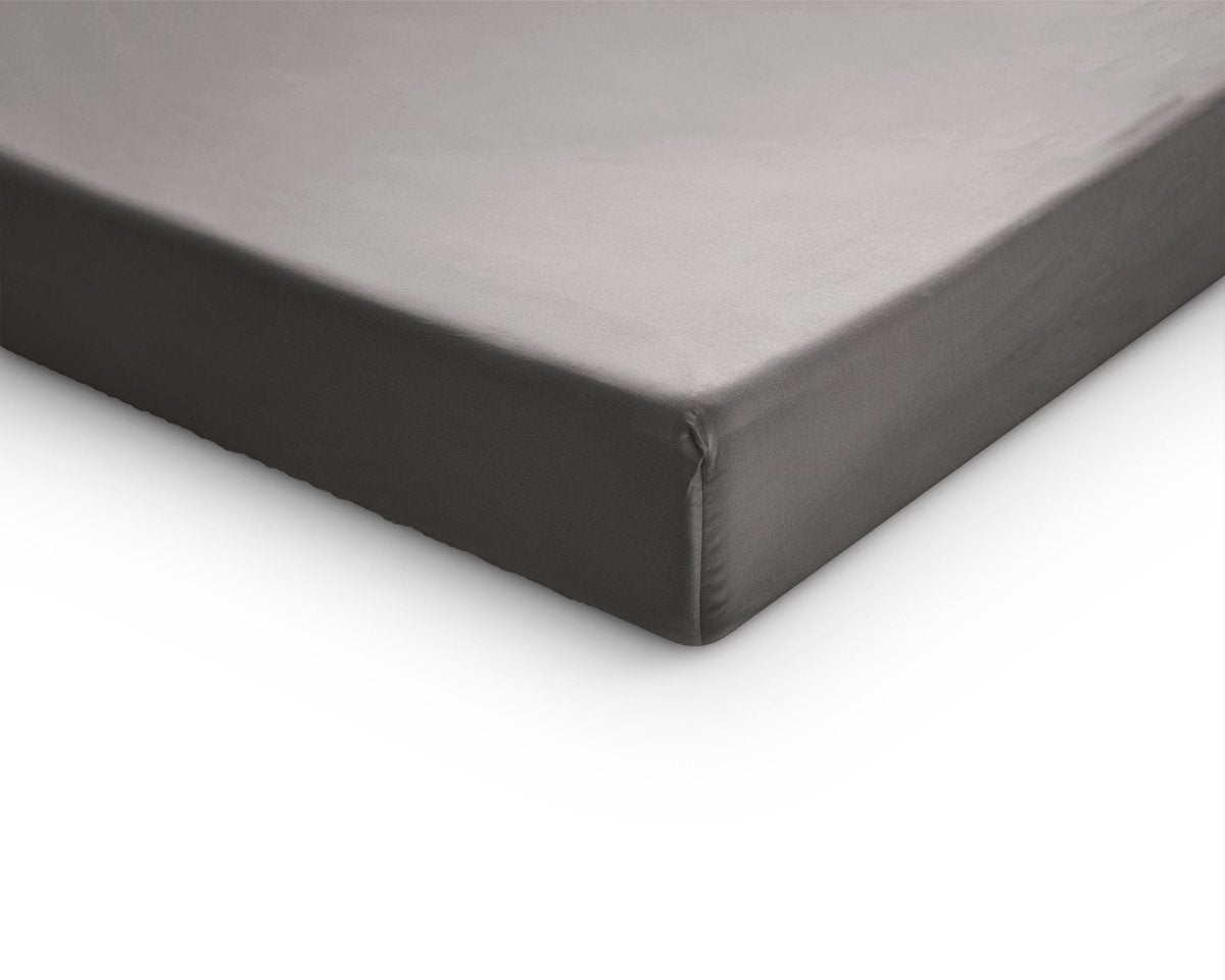 100% Cotton Satin Mattress Topper Fitted Sheet | Grey | Single 90 x 200cm (L) x 15cm (D) - The Bedding & Blankets Store