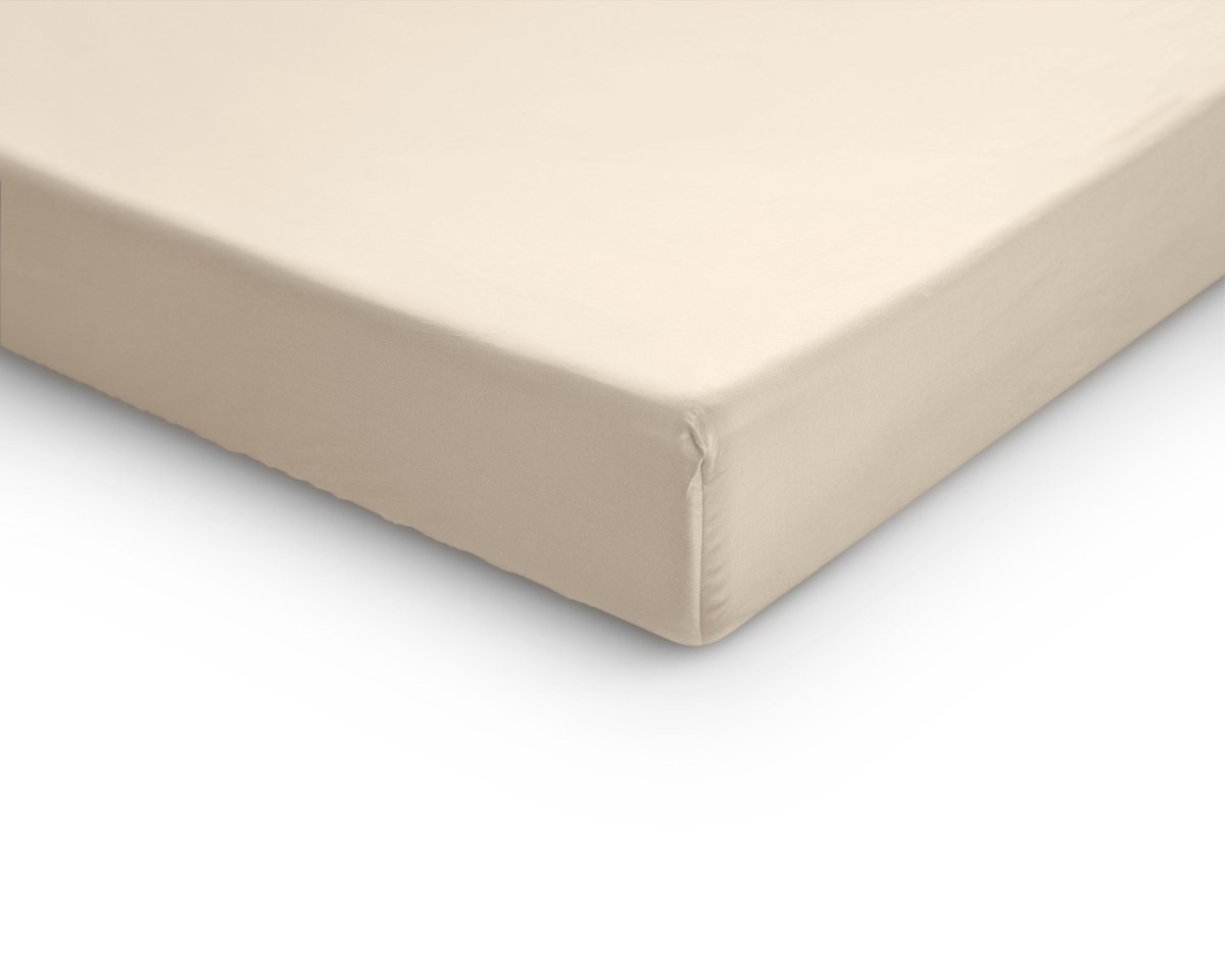 100% Cotton Satin Mattress Topper Fitted Sheet | Sand | Single 90 x 200cm (L) x 15cm (D) - The Bedding & Blankets Store
