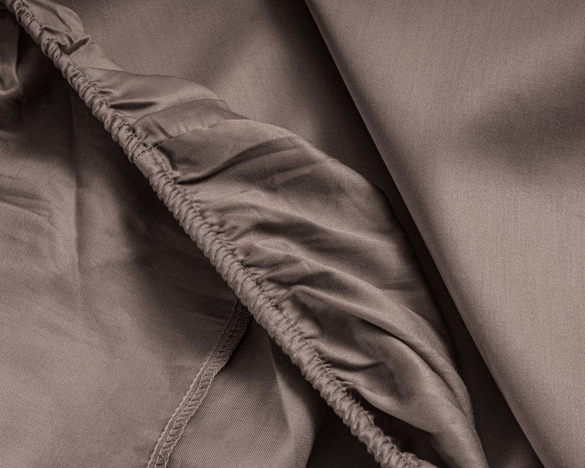 100% Cotton Satin Mattress Topper Fitted Sheet | Taupe | Single 90 x 200cm (L) x 15cm (D) - The Bedding & Blankets Store