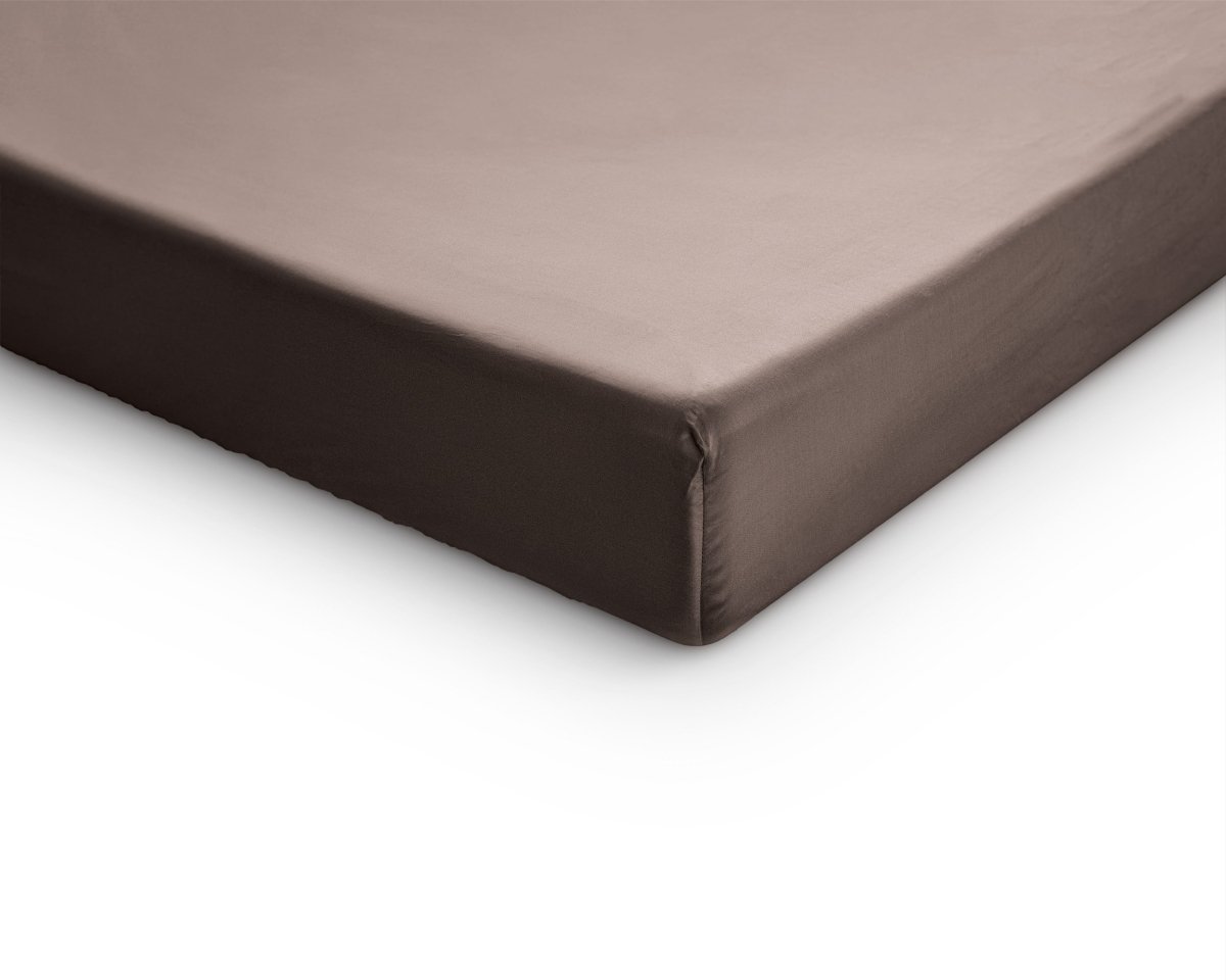 100% Cotton Satin Mattress Topper Fitted Sheet | Taupe | Single 90 x 200cm (L) x 15cm (D) - The Bedding & Blankets Store