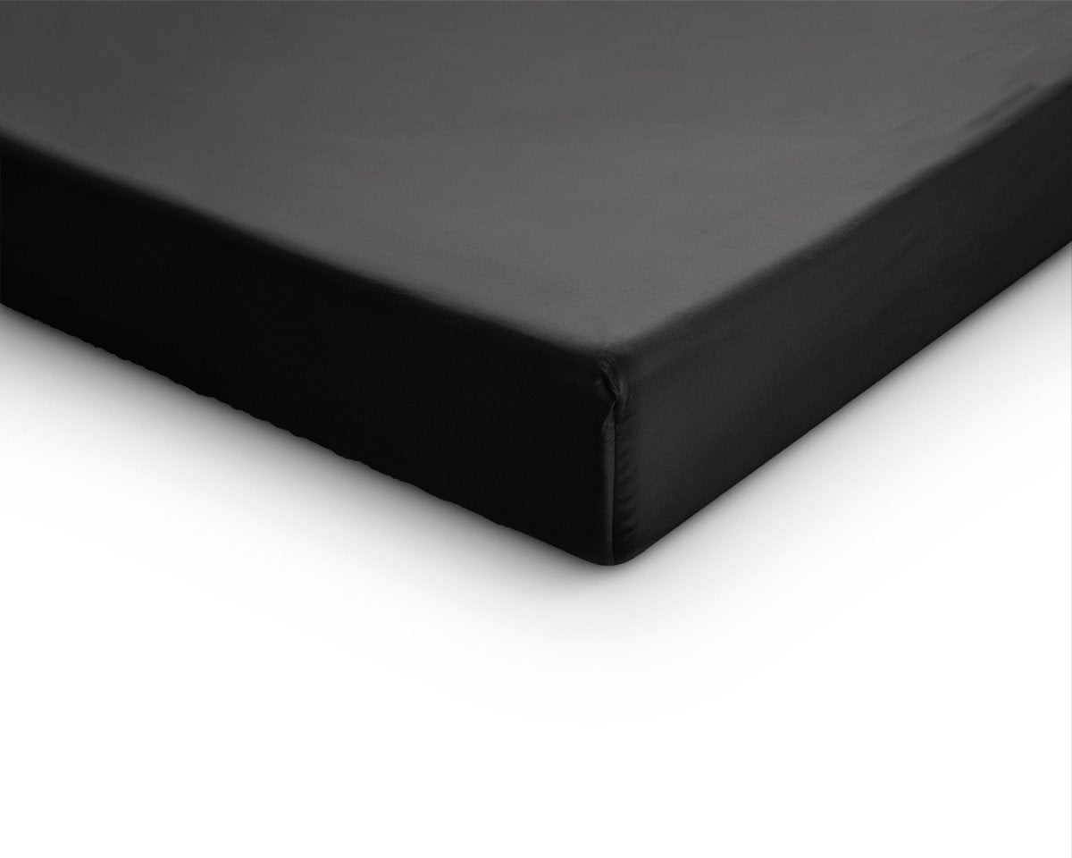 100% Cotton Satin Split - Topper Fitted Sheet | Black | Queen 160 x 200cm (L) x 15cm (D) - The Bedding & Blankets Store