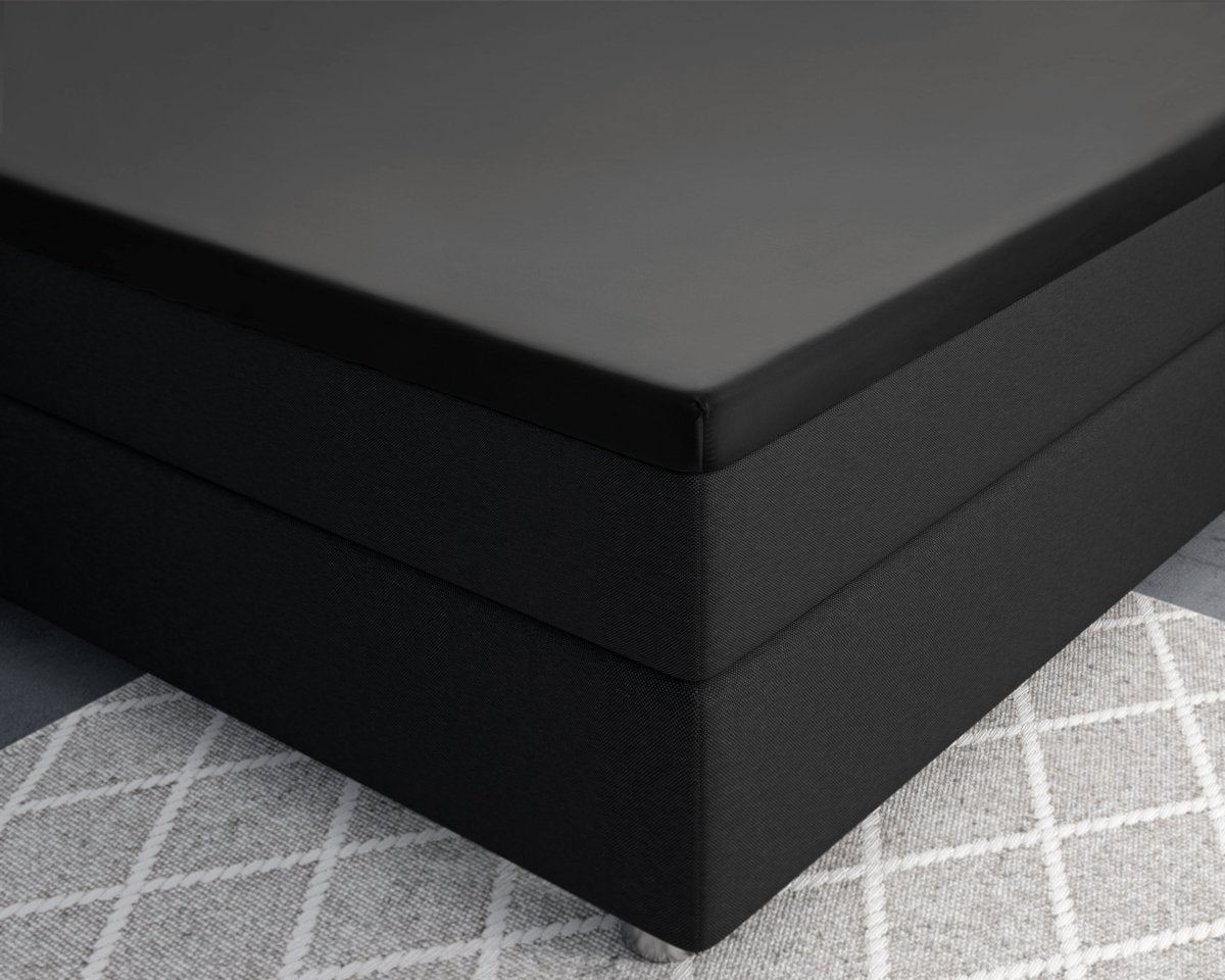 100% Cotton Satin Split - Topper Fitted Sheet | Black | Queen 160 x 200cm (L) x 15cm (D) - The Bedding & Blankets Store