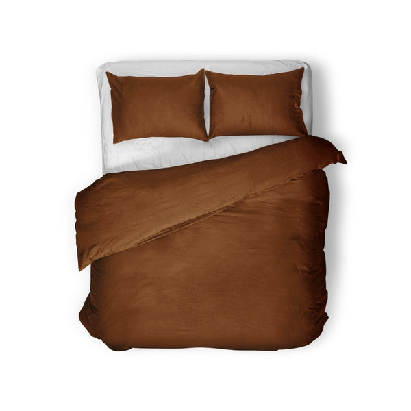 100% Egyptian Cotton Duvet Cover Set Solid | Brown | Single - 135cm (W) x 200cm (L) - The Bedding & Blankets Store