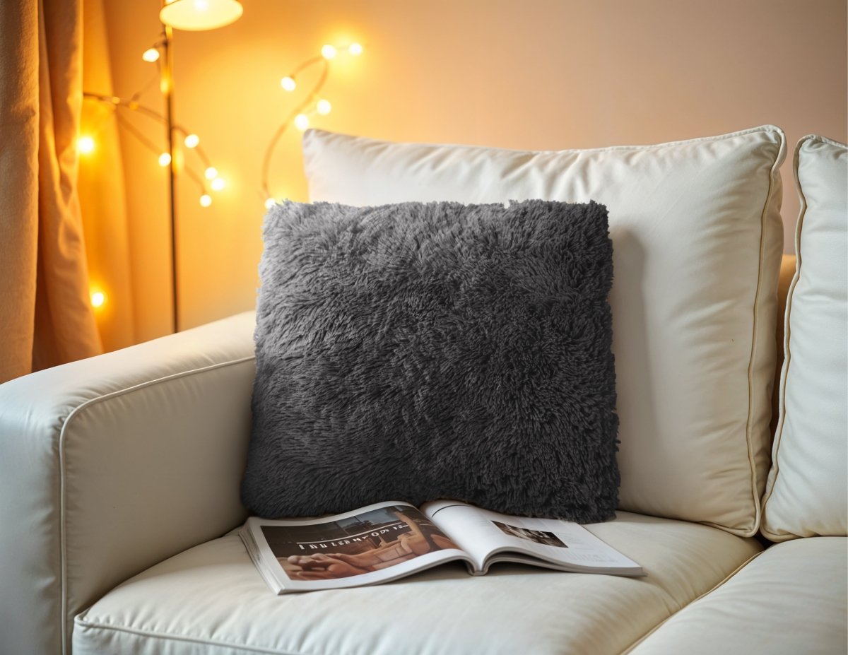 Polar Bear Faux Fur Cushion | Anthracite Grey | 50cm x 50cm - The Bedding & Blankets Store