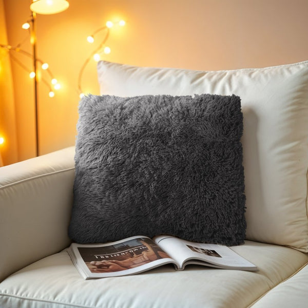 Polar Bear Faux Fur Cushion | Anthracite Grey | 50cm x 50cm - The Bedding & Blankets Store