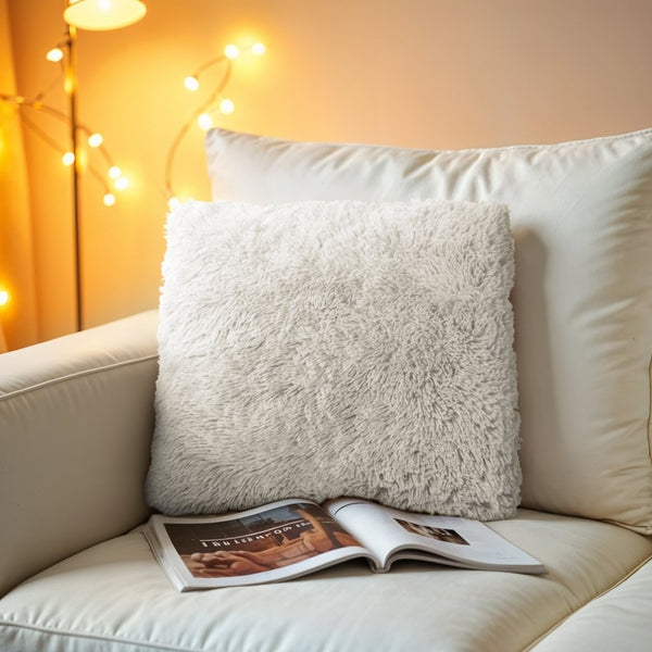 Polar Bear Faux Fur Cushion | Taupe | 50cm x 50cm - The Bedding & Blankets Store