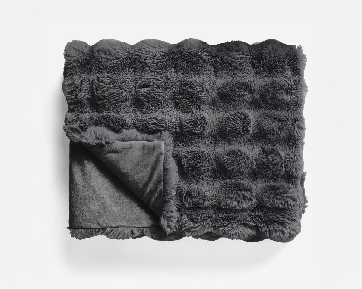 Pom Faux Fur Throw | Anthracite | King - 240cm (W) x 200cm (L) - The Bedding & Blankets Store