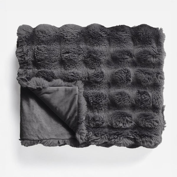 Pom Faux Fur Throw | Anthracite | King - 240cm (W) x 200cm (L) - The Bedding & Blankets Store